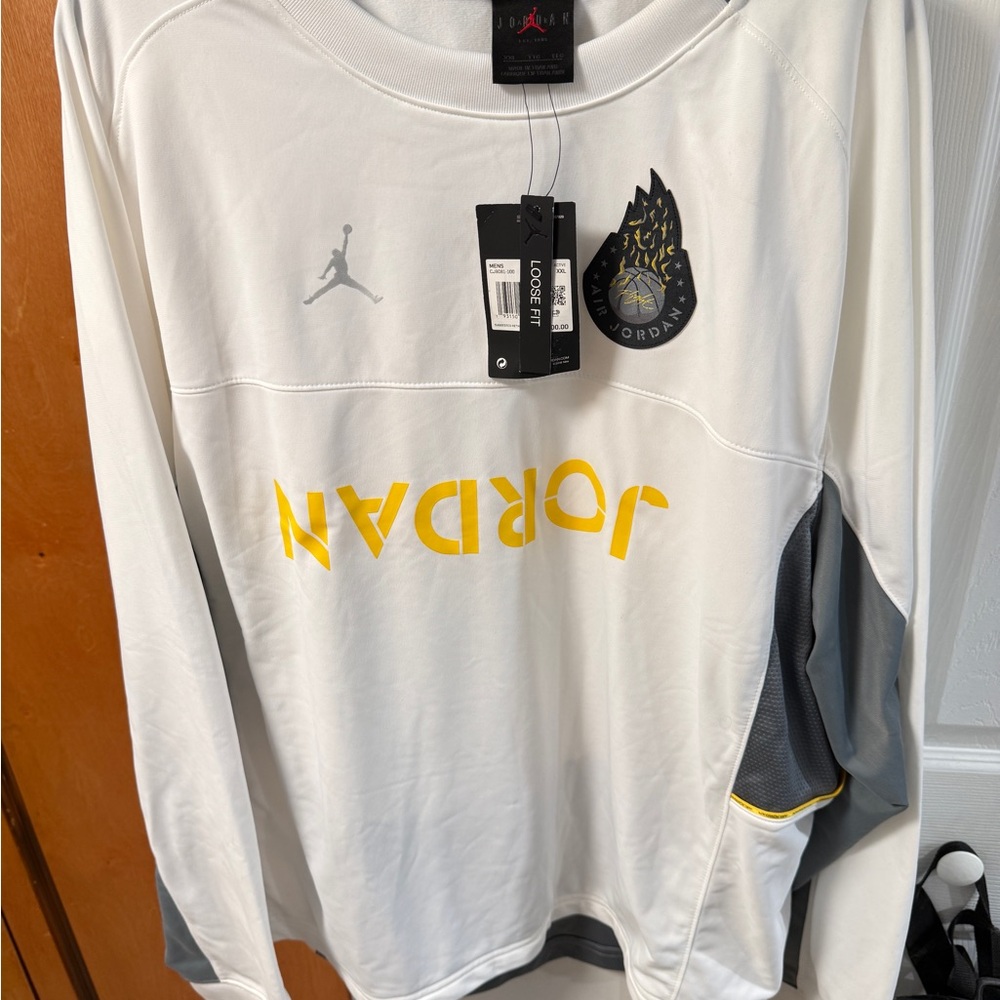 Jordan White and Gray Long Sleeve with Yellow Accents